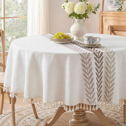 Softalker Outdoor Tablecloth Rectangle, Waterproof Linen Cotton Farmhouse Table Cloths with Tassel, Heavy Weight Wrinkle Free Boho Table Cover for Picnic Camping Dining - 55 x 70 Inch, Coffee Lines