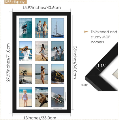 DUENPY 14x26 Collage Picture Frame 4x6 Collage Picture Frame Displays Twelve 4x6 inch Photos Available Horizontal Wall Mounting Display and Vertical Black - Colors B