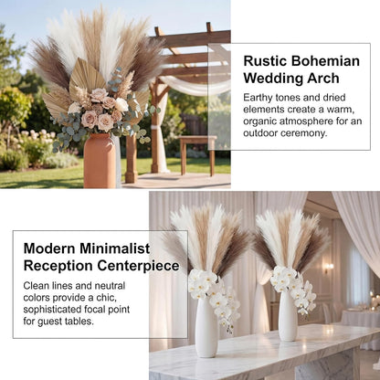Pampas Grass Decor 21.7 Inch 30pcs, Faux Pampas Grass White Beige Brown Ultra Fluffy No Shedding for Boho Home Bedroom Wedding Vase Filler Dried Flower Arrangement
