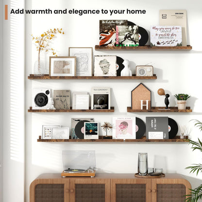 Fun Memories Picture Ledge Shelves Set of 2, 32 Inch Rustic Wall Mounted Floating Shelves with Lip for Home Storage and Décor in Bathroom, Kitchen, Nursery, Bedroom, Living Room, Walnut