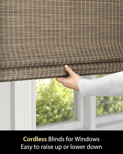 UNISHADES Cordless Bamboo Roman Shades for Windows, Blinds Size (30.5" W ×48" H) Colour (Highfield Teak)
