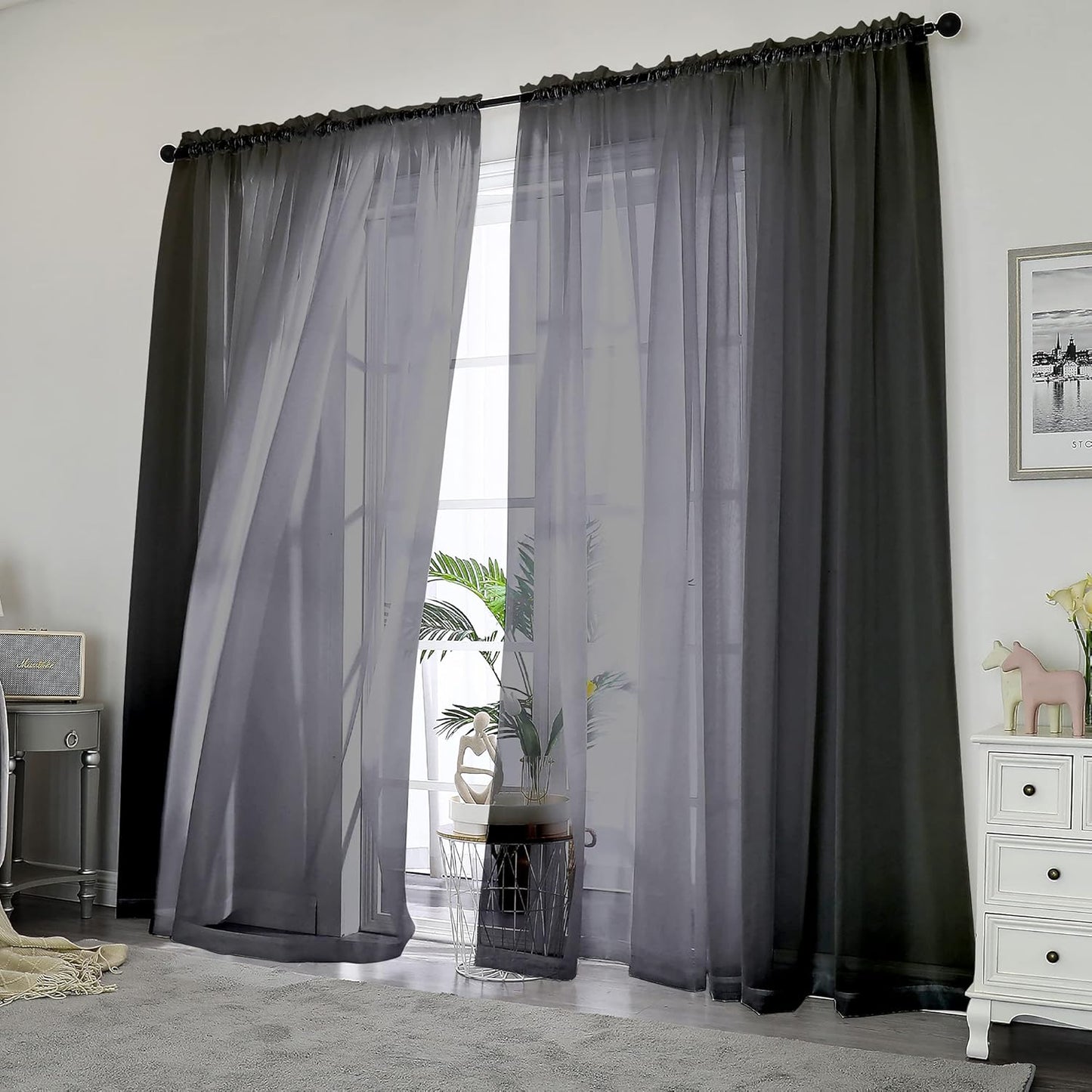 Chyhomenyc Sheer White Valances for Windows 2 Pack, Small Window Curtains for Living Room Bathroom Cafe Laundry Basement, Modern Top Dual Rod Pocket Voile Curtain, 42W x 14L inches, White - Colors B