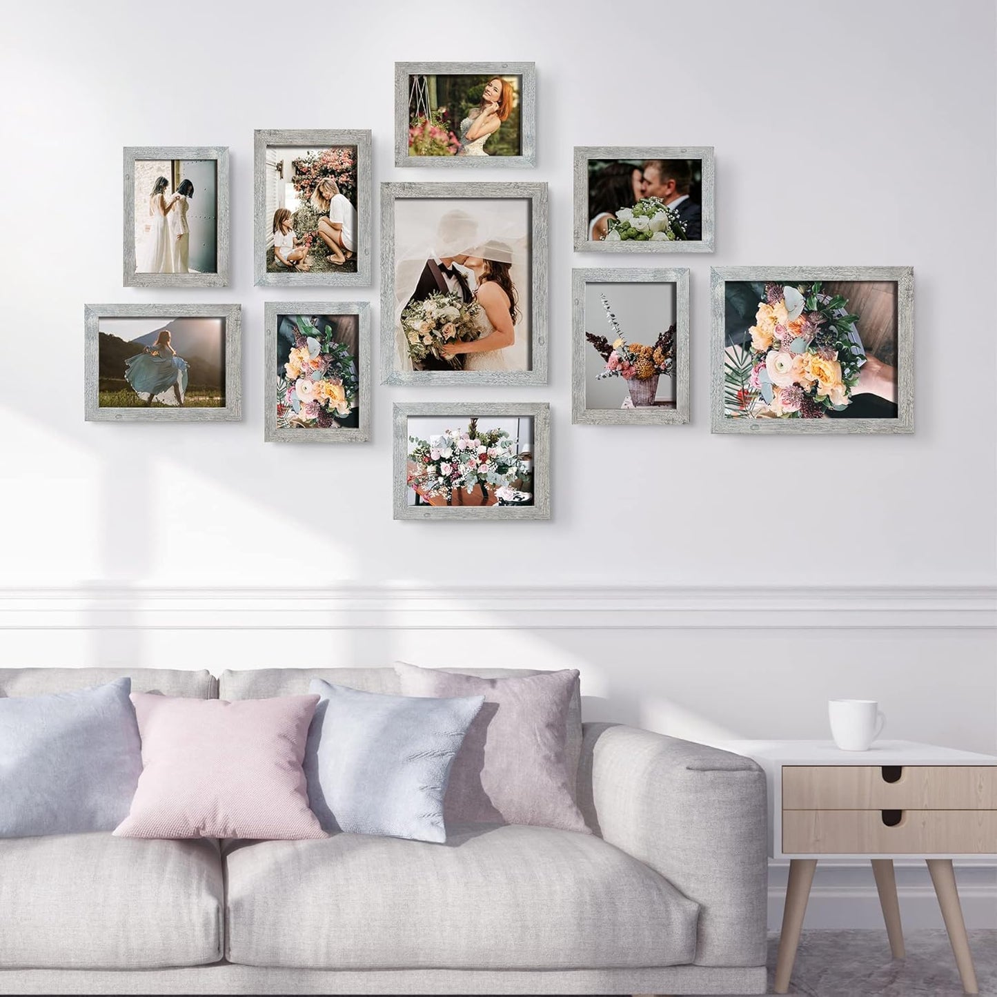 LUCKYLIFE Picture Frames Collage Wall Decor 10-Pack, Gallery Wall Frame Set with 8x10 5x7 4x6 Frames in 3 Different Finishes