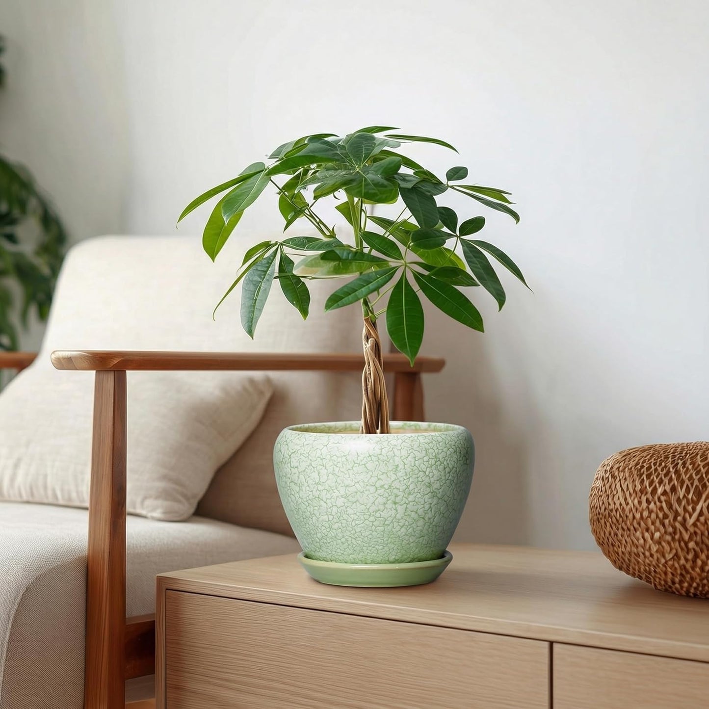 6 Inch Plant Pot - Ceramic Pots for Plants with Drainage Hole and Saucer, Round Succulent Planter Indoor Outdoor, Modern Flower Pot for Snake Plants, Home Decor, Gifts for Plant Lover, Blue