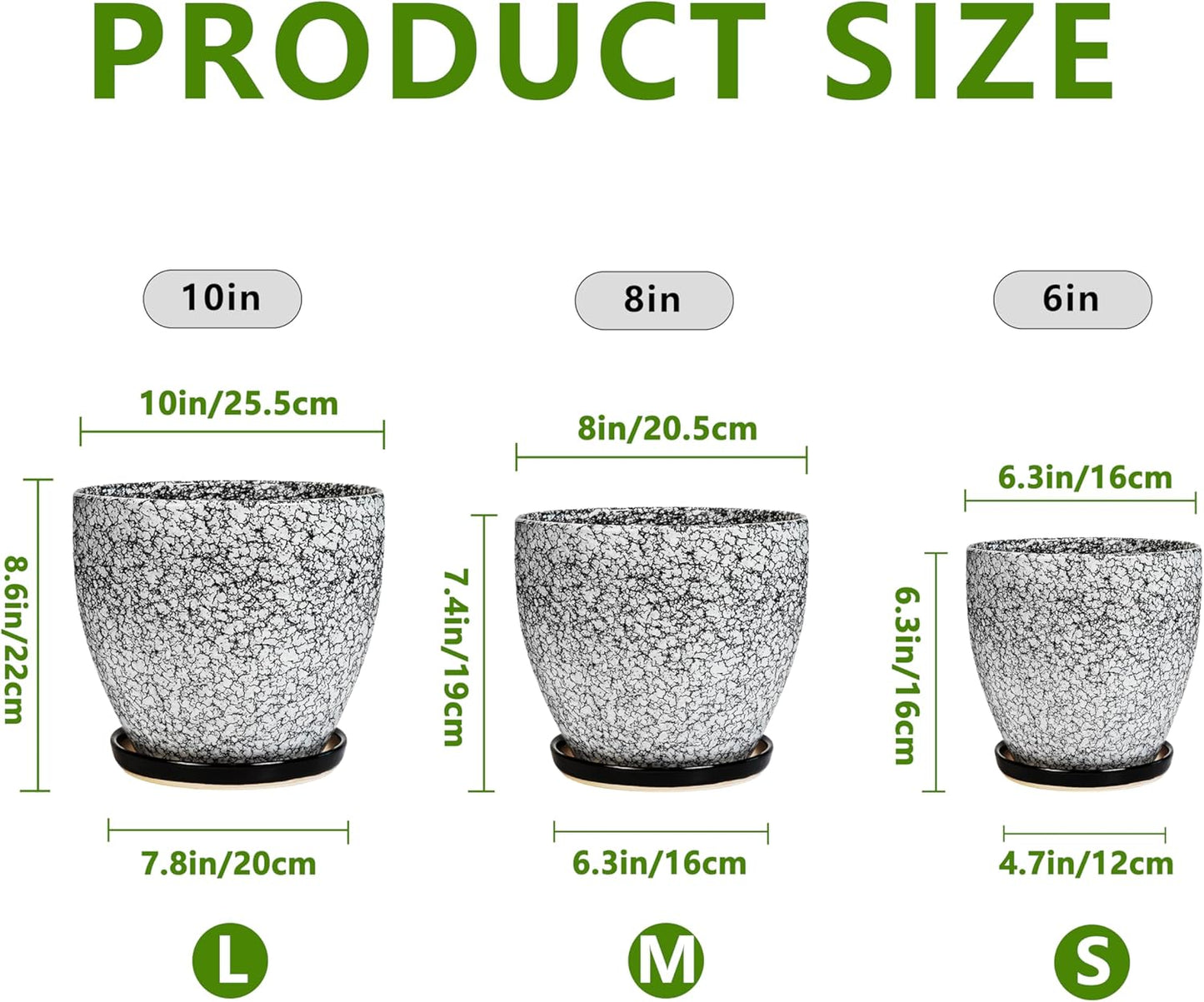 Plant Pots Indoor, Ceramic Planters Pots with Drainage Holes and Saucers, 10+8+6 Inch, Set of 3, Round Large Flower Pots for Indoor Outdoor Plants, Blue