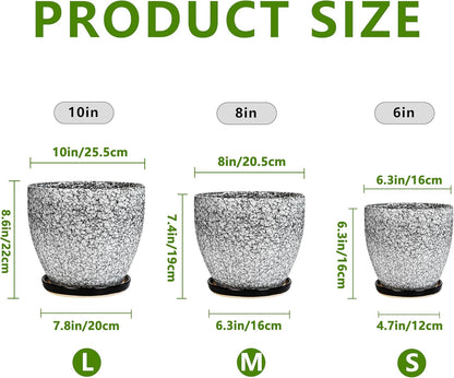 Plant Pots Indoor, Ceramic Planters Pots with Drainage Holes and Saucers, 10+8+6 Inch, Set of 3, Round Large Flower Pots for Indoor Outdoor Plants, Blue