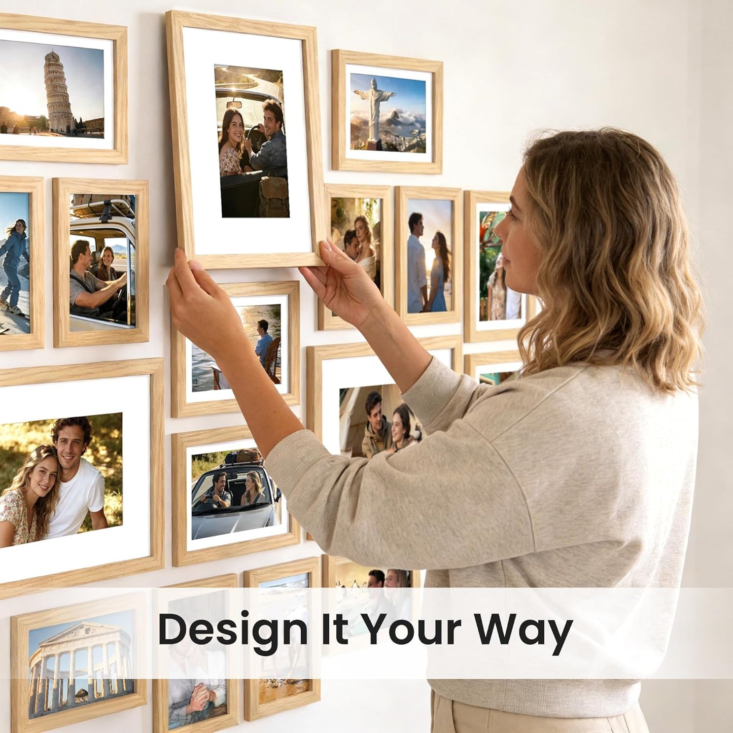 upsimples 19 Pack Picture Frames Collage Wall Decor for Mounting or Tabletop Display, Photo Gallery Frame Set for Family, Multi Sizes Including 8x10, 5x7, 4x6, Brown
