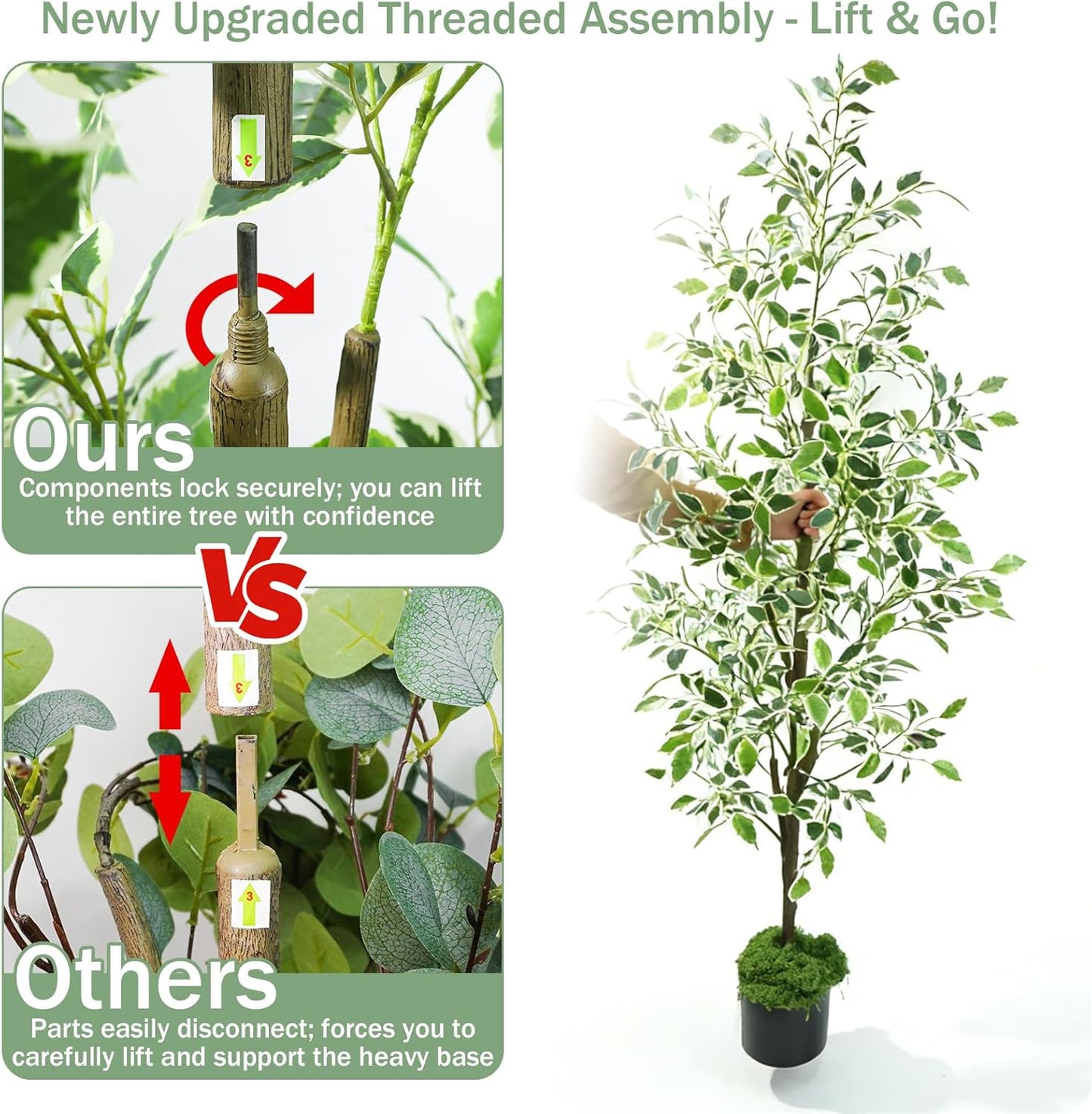 Caxchiling Faux Eucalyptus Tree 6FT, Artificial Potted Tree for Indoor Outdoor, Fake Floor Plants with Natural Wood Trunk, Home Office Living Room Bedroom Decor