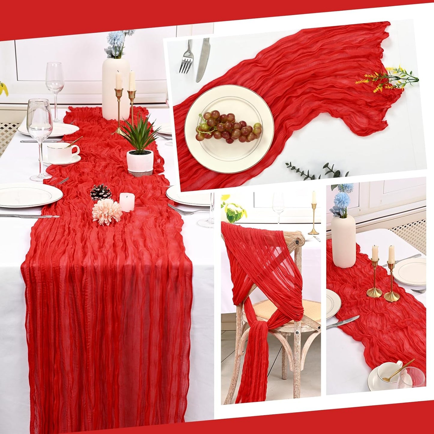 10 Pack Beige Cheesecloth Table Runner 17x108 Inch Boho Gauze Cheese Cloth Table Runners for Wedding Party Baby Shower Birthday Home Decor