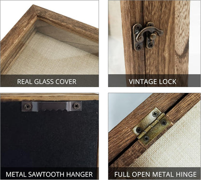 GraduatePro Shadow Box Frame 11x14 Display Case with Linen Back, Real Glass Window Door with Hinge, Picture Frame Wedding Bouquet Memorabilia Medals Photos Memory Box for Keepsakes, Carbonized Black