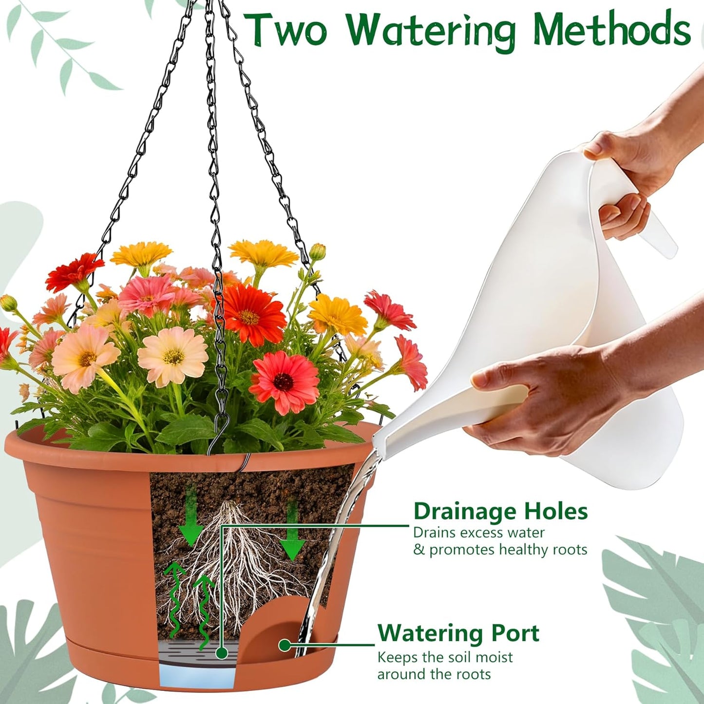Nooulap 4 Pack Hanging Planters, 10 Inch Hanging Plant Pot with Hanger Chain & Drainage Trays, Hanging Baskets for Plants Outdoor Indoor, Flowers Pots for Home, Garden, Porch Decor (Black)