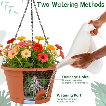 Nooulap 4 Pack Hanging Planters, 10 Inch Hanging Plant Pot with Hanger Chain & Drainage Trays, Hanging Baskets for Plants Outdoor Indoor, Flowers Pots for Home, Garden, Porch Decor (Black)