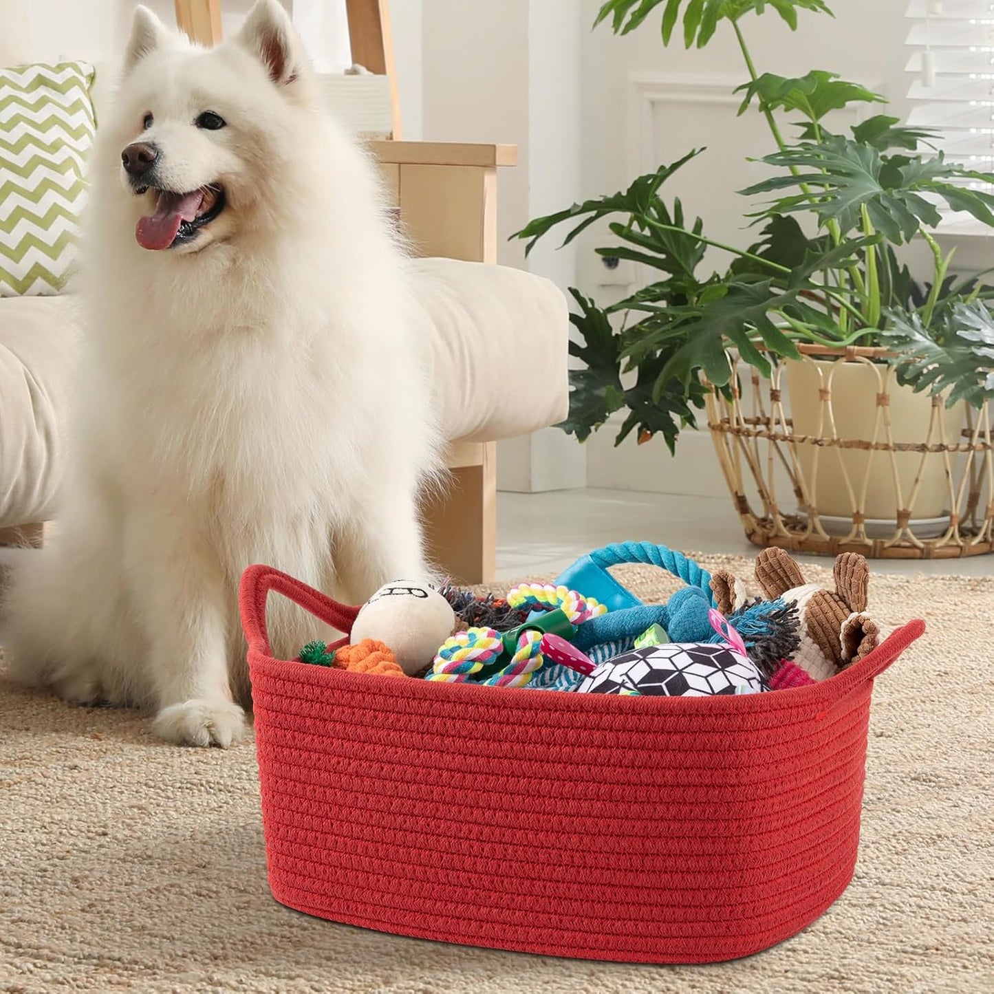 OIAHOMY Woven Basket, Gift Basket Empty with Gift Bags and Ribbons, Rope Baskets for Baby Showers, Storage Baskets with Handles for Nursery, Pet Toy Organizer - White