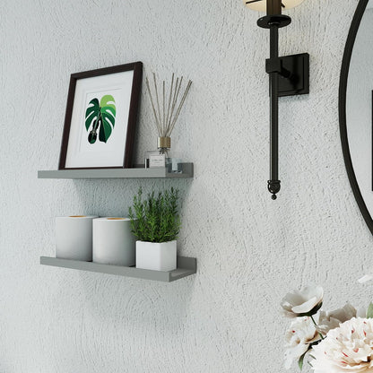 White Floating Shelves for Wall Decor, Wall Mounted Wood Storage Shelf for Bedroom, Living Room, Bathroom, Kitchen, Nursery, Display Picture Ledge Shelf with Lip Set of 2-14 Inches, White