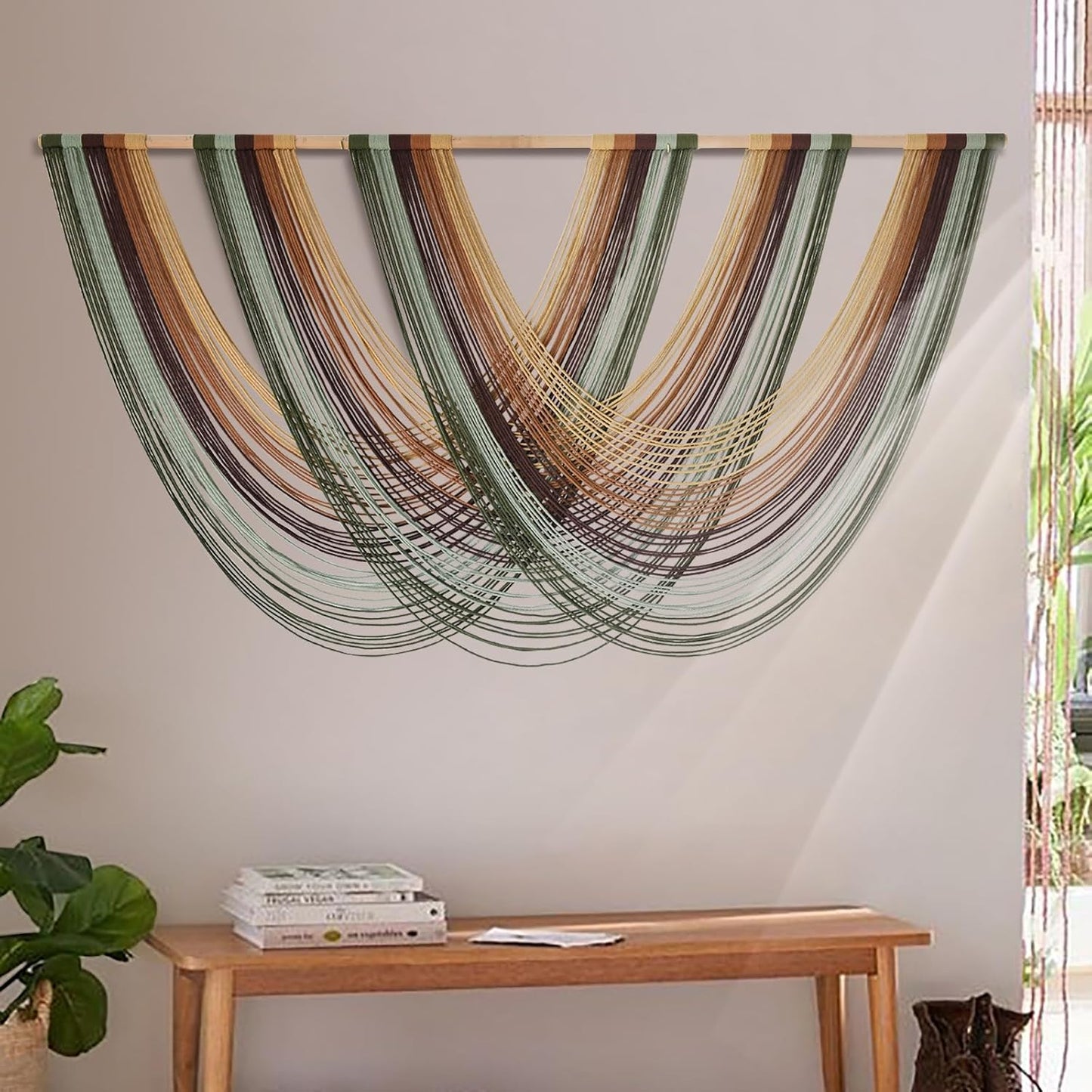 Flber Macrame Wall Hanging Boho Wall Decor Tapestry Dip Dyed Ombre Moss Green Handmade Wall Art Woven Cotton Rope Backdrop with for Bedroom Living Room, 57" W x 39" L