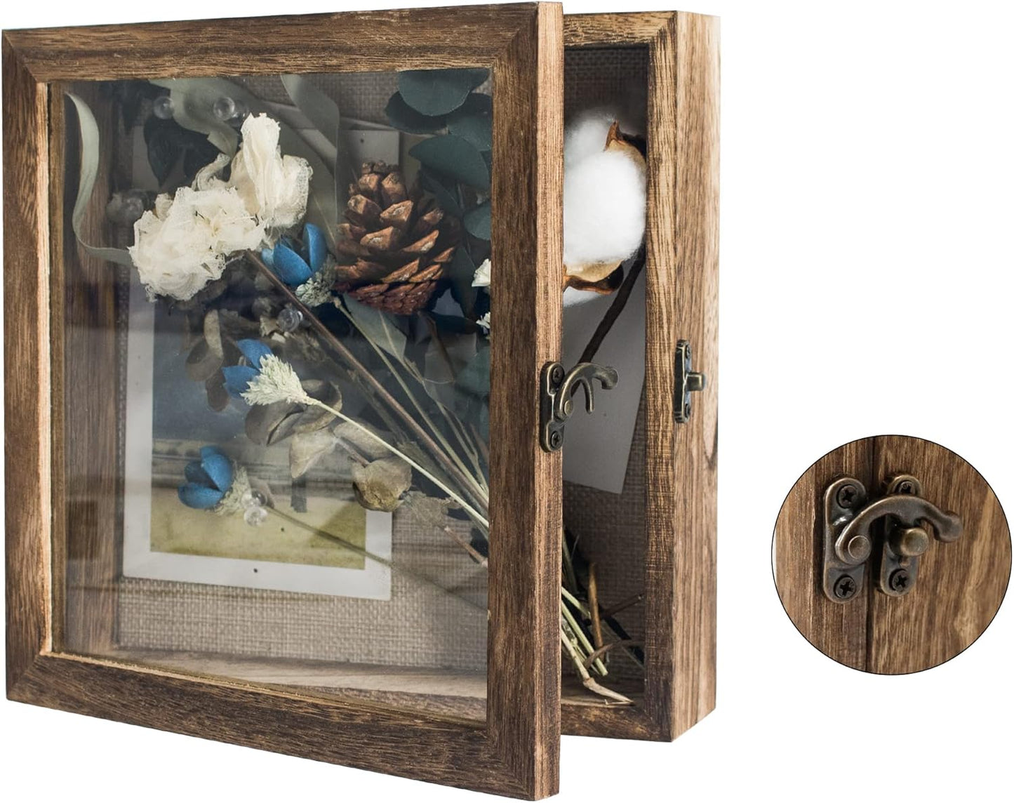 GraduatePro Shadow Box Frame 11x14 Display Case with Linen Back, Real Glass Window Door with Hinge, Picture Frame Wedding Bouquet Memorabilia Medals Photos Memory Box for Keepsakes, Carbonized Black