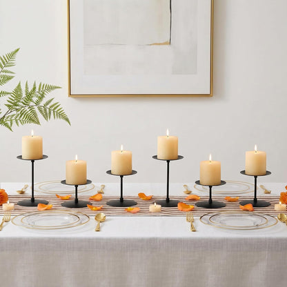 Elsjoy Set of 6 Black Pillar Candle Holders, Metal Pillar Candle Stand Fireplace Candelabras Set for Home Decor, Table Centerpiece, Wedding, 3 Sizes