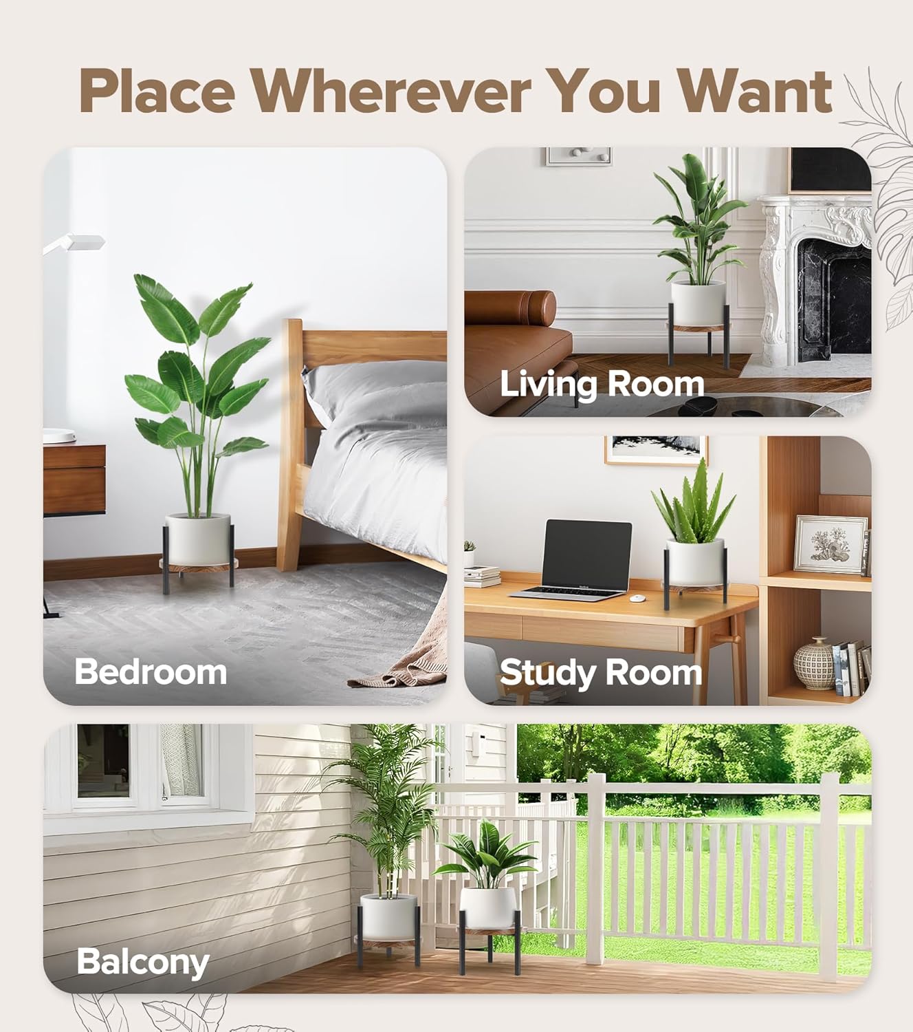 Plant Stand Indoor Adjustable, Metal Modern Indoor Plant Stand, Heavy Duty Plant Stands Outdoor Corner, Stable Plant Holder, Fits 8 to 12 Inches Pots, Black, 1 Pack, Pot & Plant Not Included