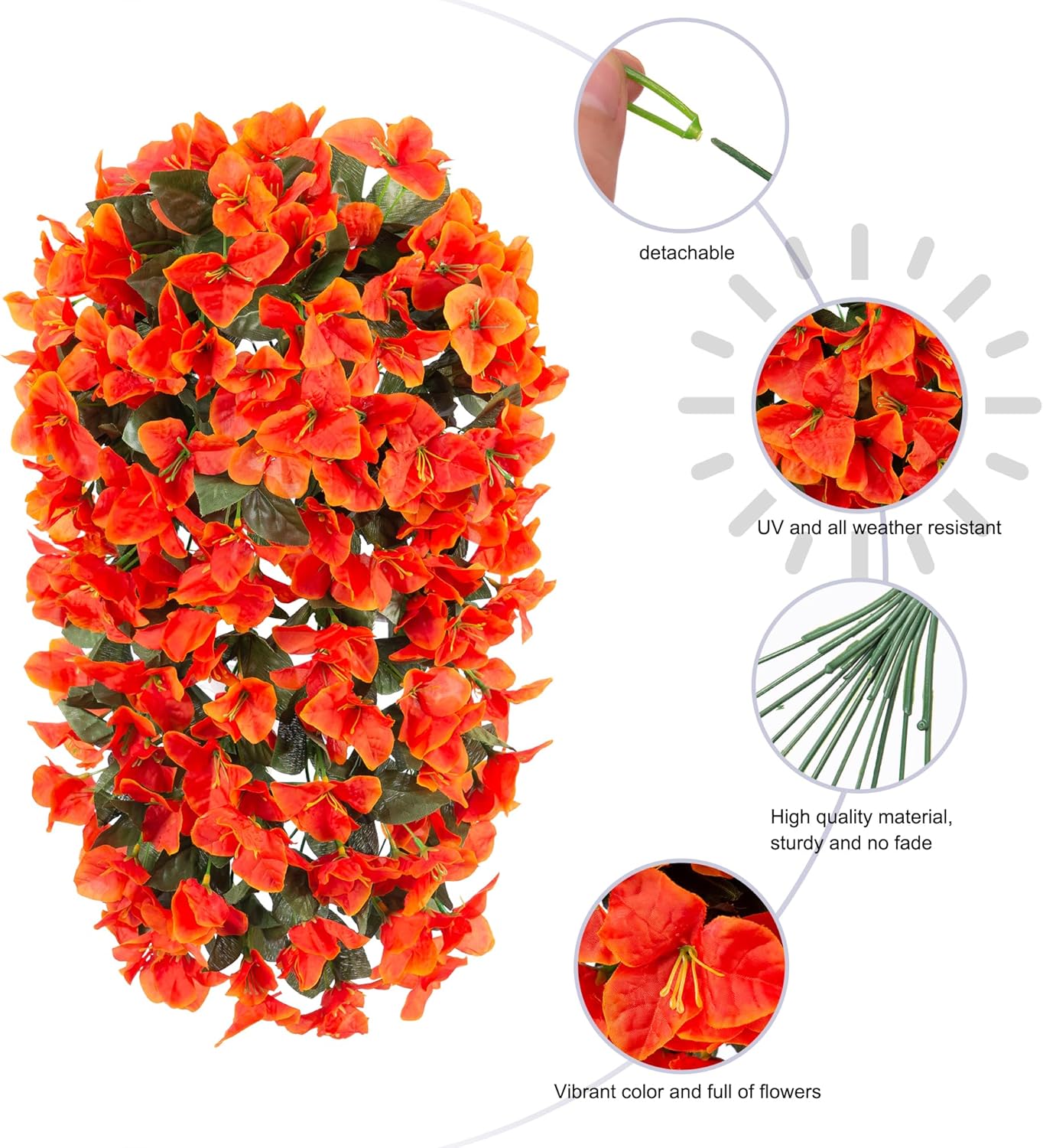 Faux Bougainvillea Artificial Flowers Plants for Outdoor Outside Decoration, 2 PCS Red Fake Flowers UV Resistant Look Real Silk Long Trailing Vines for Front Door Porch Planter Urn Patio Garden Yard