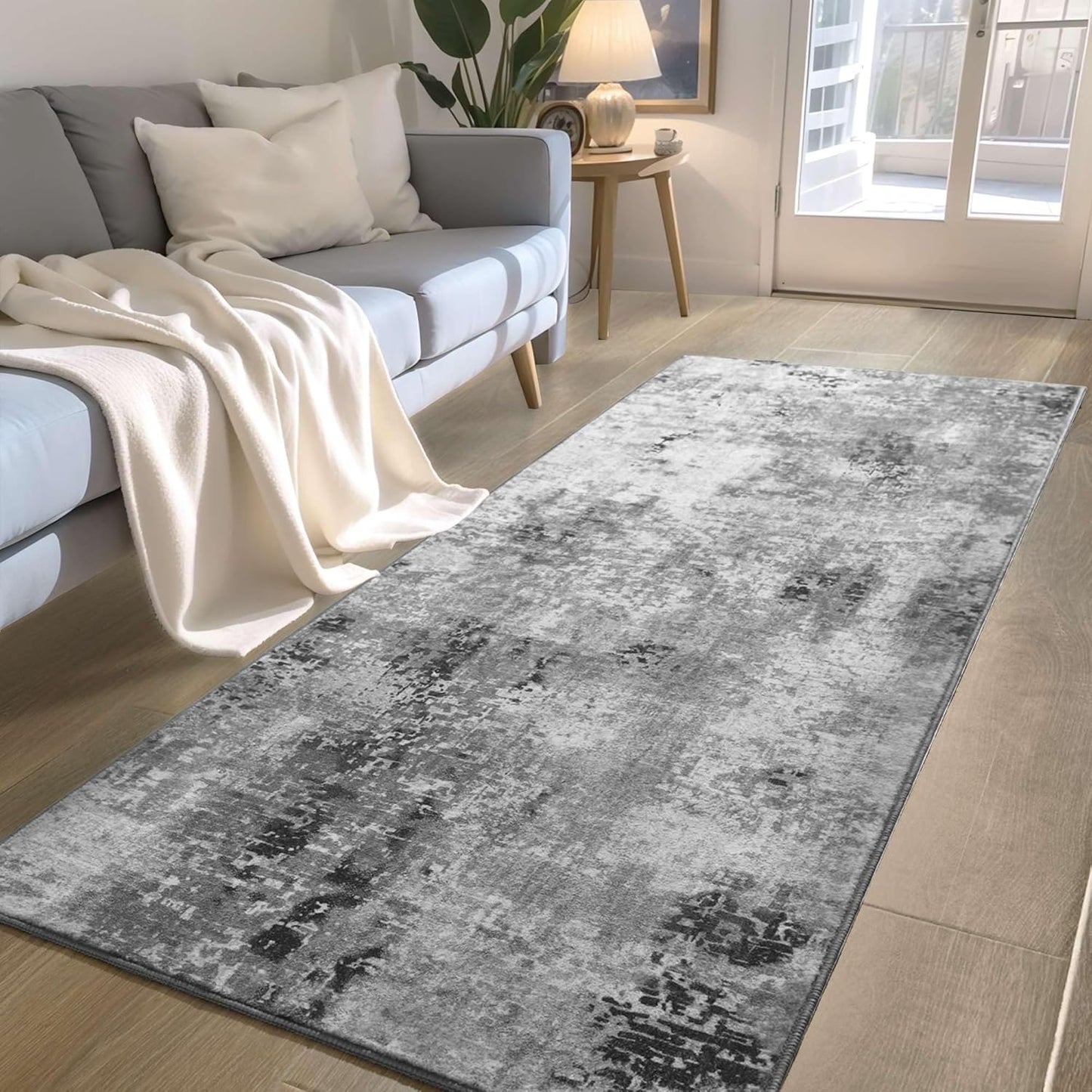Ompaa 2x6 Rug Runners for Hallways Kitchen Runner Rug Non Slip Washable Grey Long Runner Rugs with Rubber Backing Soft Abstract Carpet Runner for Hallways, Kitchen, Bedroom, Bathroom, Entryway - Colors A