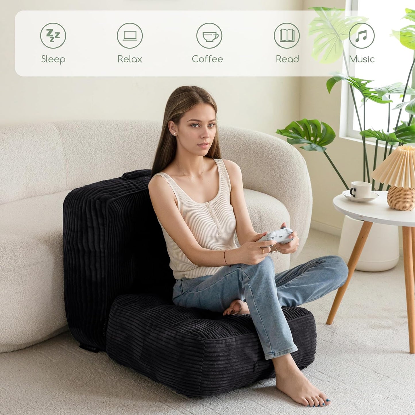 HIGOGOGO 6" Extra Thick Floor Pillow Cushion for Adults, Meditation Cushion Pillow, Large Square Floor Sitting, Tufted Corduroy Cover, for Tatami Living Room or Yoga, 22x22 Inch, 2Pack, Dark Grey