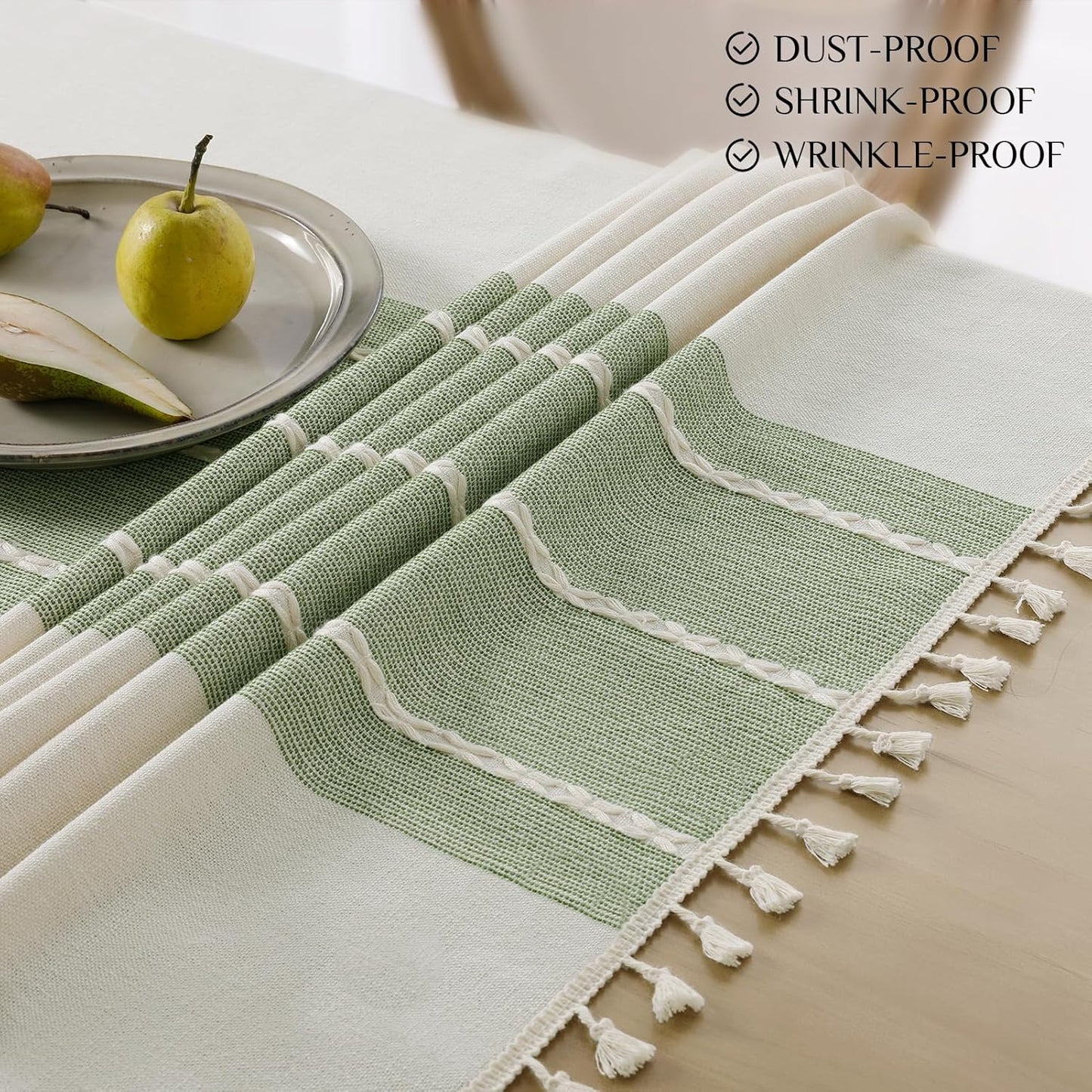 Softalker Outdoor Tablecloth Rectangle, Waterproof Linen Cotton Farmhouse Table Cloths with Tassel, Heavy Weight Wrinkle Free Boho Table Cover for Picnic Camping Dining - 55 x 70 Inch, Coffee Lines