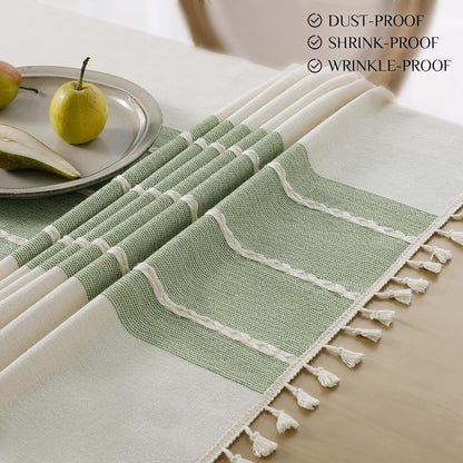 Softalker Outdoor Tablecloth Rectangle, Waterproof Linen Cotton Farmhouse Table Cloths with Tassel, Heavy Weight Wrinkle Free Boho Table Cover for Picnic Camping Dining - 55 x 70 Inch, Coffee Lines