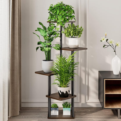 AZERPIAN Plant Stand 5 Tier Indoor Metal Flower Shelf for Multiple Plants Corner Tall Flower Holders for Patio Garden Living Room Balcony Bedroom, Black (5 Tier-Black)