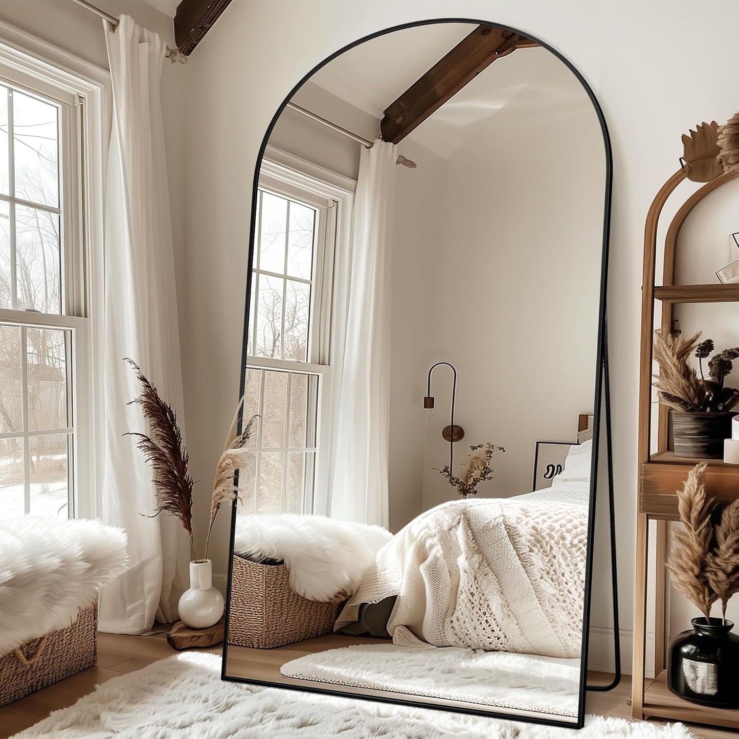 Antok 71" x28” Arched Full Length Floor Mirror, Black Aluminum Frame, Free Standing/Wall Mount/Leaning for Bedroom, Living Room, Dressing Room