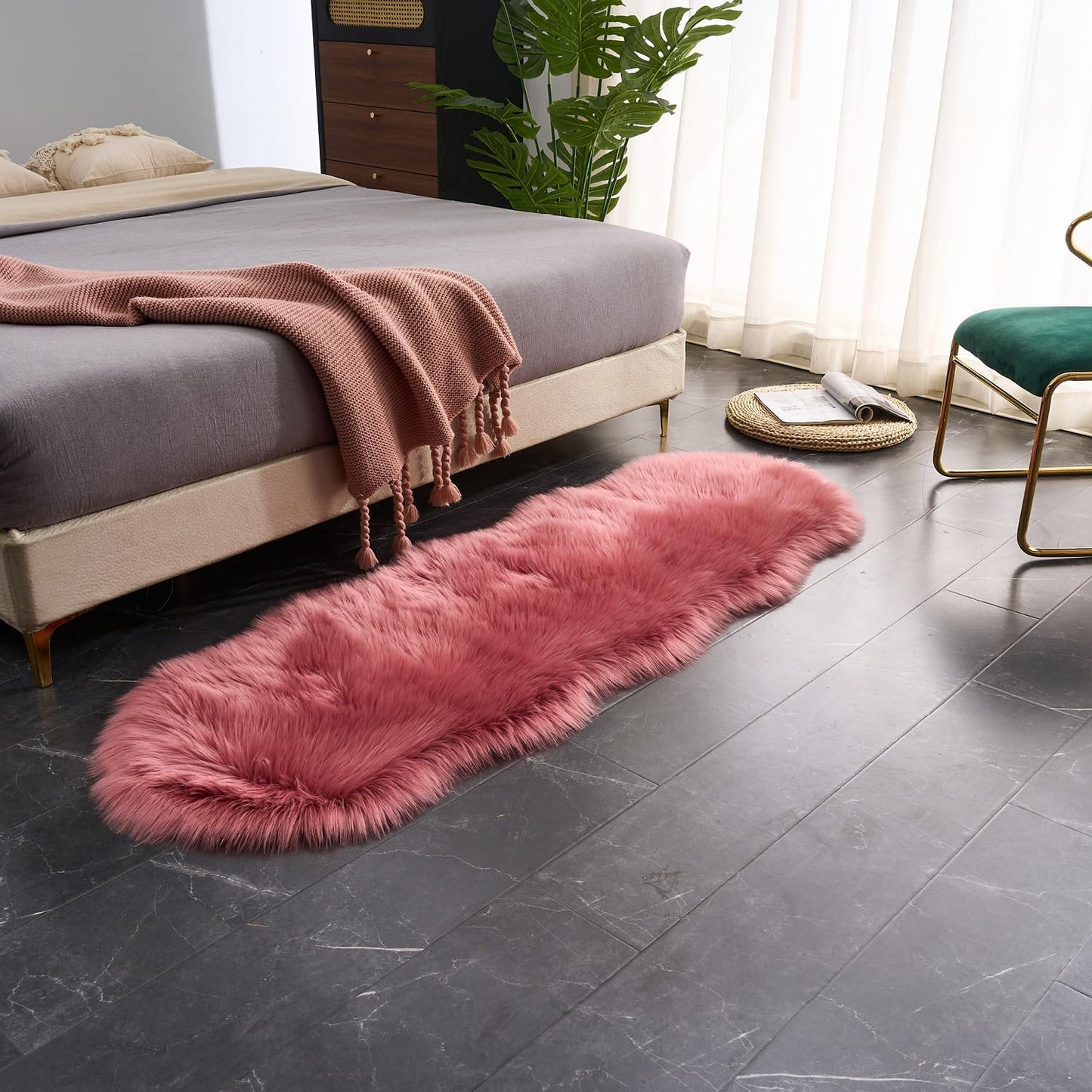 EasyJoy Ultra Soft Fluffy/Fuzzy Shaggy Area Rug Faux Fur Chair Cover Seat Pad for Bedroom Floor Sofa Living Room (2 x 6 ft Sheepskin, Beige)