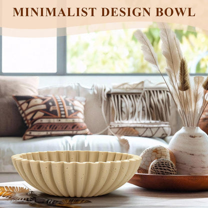 YMXYJM Large Decorative Bowl, Modern Handicraft Bowls for Home Decor, Fruit Bowl for Kitchen Counter, Ruffle Decor, Stylish Key Bowl for Entry Table, Artificial Stone Beige