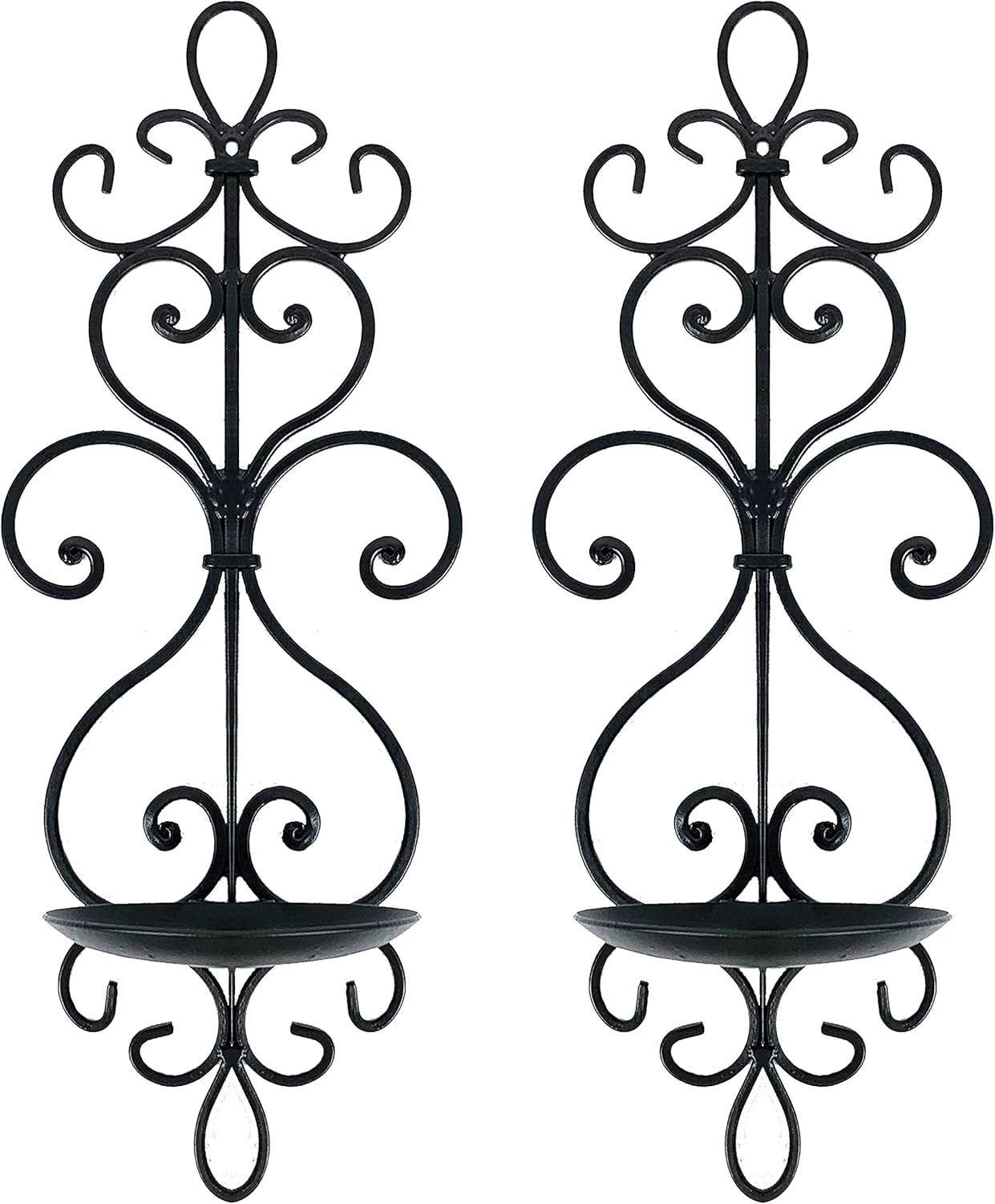 Metal Wall Candle Sconce Holder Set of 2 Hanging Wall Mounted Candle Sconces Holder, Wall Sconces Decor for Bedroom Dining Room, Black 10inch×6inch
