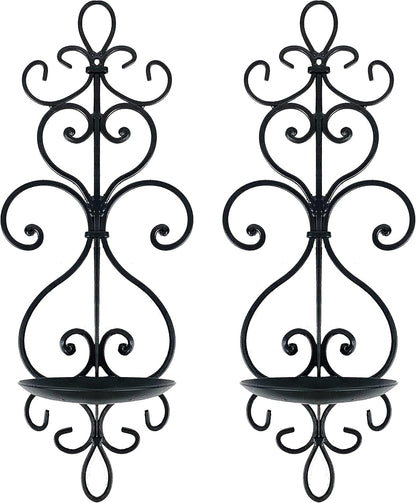 Metal Wall Candle Sconce Holder Set of 2 Hanging Wall Mounted Candle Sconces Holder, Wall Sconces Decor for Bedroom Dining Room, Black 10inch×6inch
