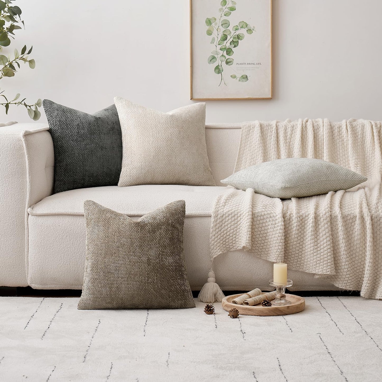 MIULEE Pack of 2 Couch Throw Pillow Covers 18x18 Inch Neutral Beige Modern Boho Accent Decorative Pillow Covers Soft Chenille Farmhouse Cushion Covers for Home Decor Bed Sofa Living Room