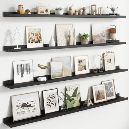 FLYJOE Floating Picture Ledge Shelves for Wall Set of 4, 48 Inch Wall Shelves with Lip Long Large Nursery Book Shelf for Toys Storage Kids Bookshelf Wall Mounted Living Room Bedroom Decor Frames