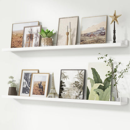FLYJOE Picture Ledge Shelf, Floating Shelves Set of 2, 48 Inches Long Large Nursery Book Shelves for Toys Storage, Kids Bookshelf Wall Mounted for Living Room Bedroom Decor Books Photo Frames, Walnut