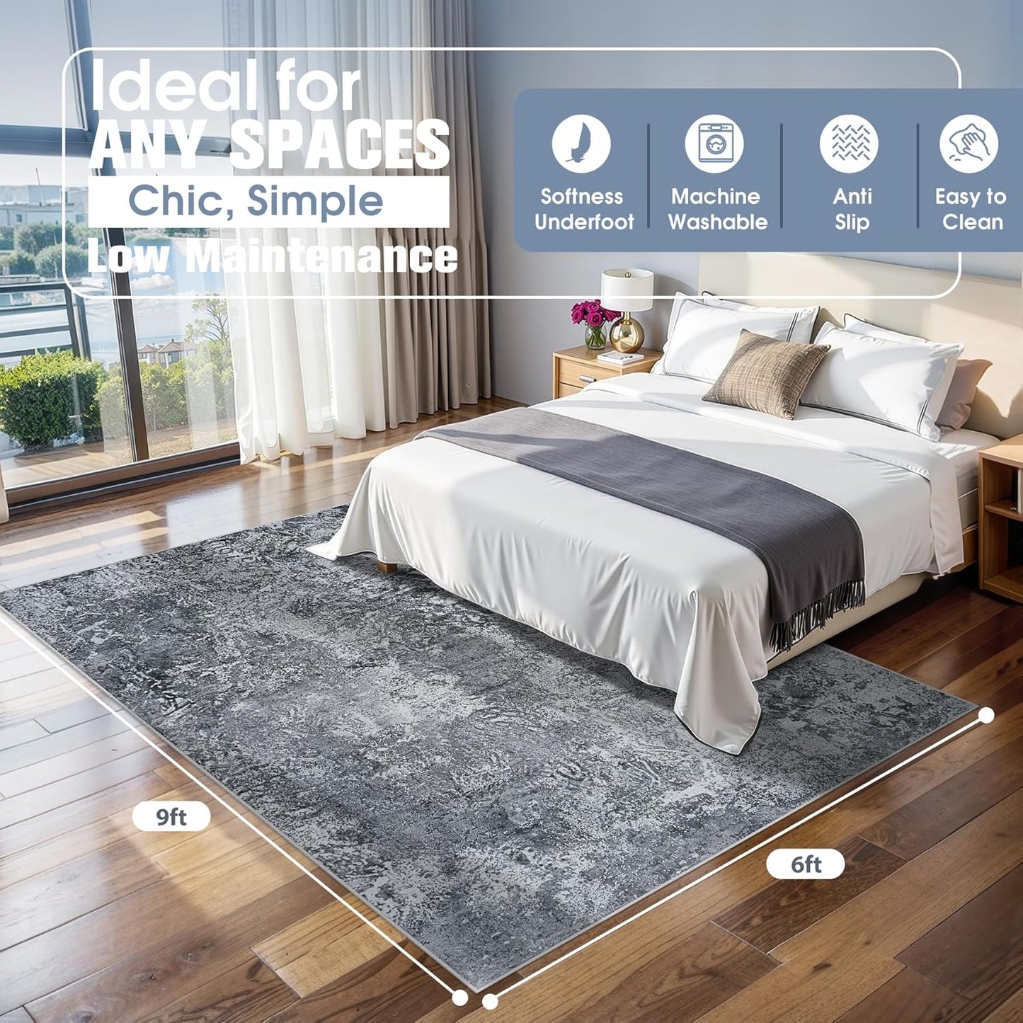 8x10 Area Rugs for Living Room Rug Washable: Abstract Large Rug for Dining Room Bedroom Carpet Non Slip 8 by 10 Indoor Modern Nursery Home Office Blue Grey