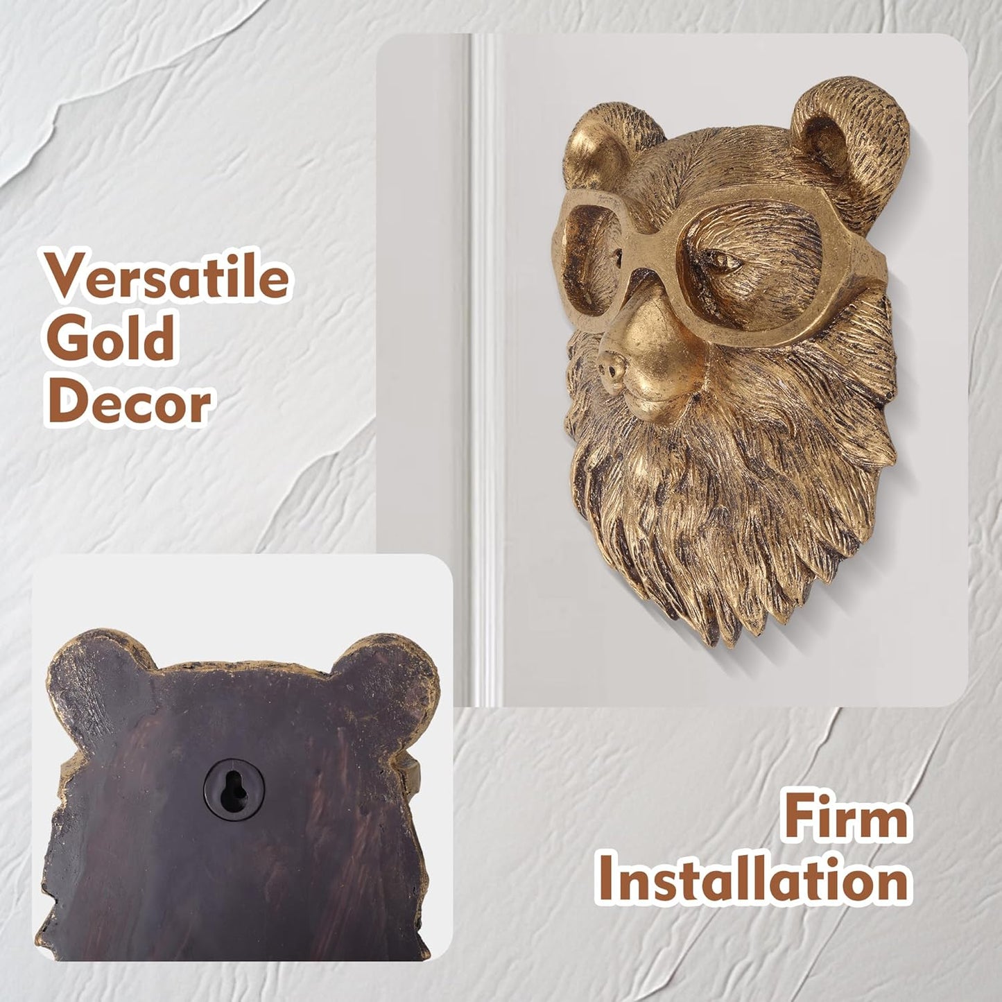 UITWMKTG 5 Pack Animal Head Wall Decor Gold Wall Sculpture Home Decor for Office Bedroom Modern Decor for Men Women