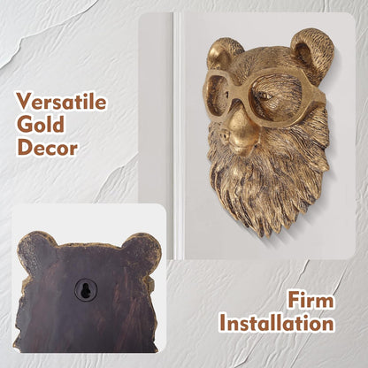 UITWMKTG 5 Pack Animal Head Wall Decor Gold Wall Sculpture Home Decor for Office Bedroom Modern Decor for Men Women