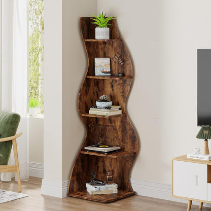 Tribesigns Corner Shelf, Modern 5-Tier Wall Corner Bookshelf, Stylish Corner Small Bookcase Storage Rack Plant Stand with Unique Shape for Living Room, Home Office (White, 1PC)