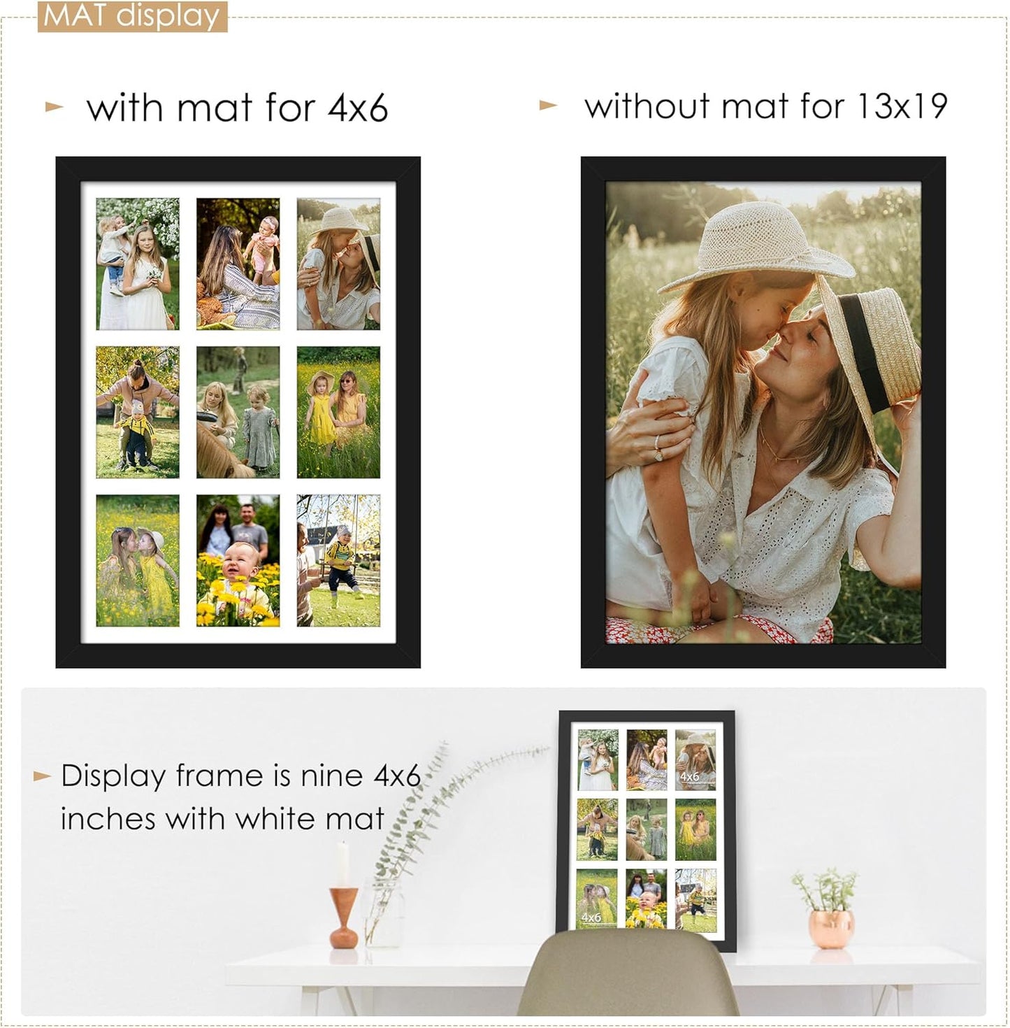 DUENPY 14x26 Collage Picture Frame 4x6 Collage Picture Frame Displays Twelve 4x6 inch Photos Available Horizontal Wall Mounting Display and Vertical Black - Colors B