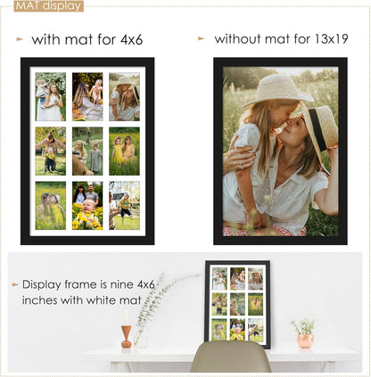 DUENPY 14x26 Collage Picture Frame 4x6 Collage Picture Frame Displays Twelve 4x6 inch Photos Available Horizontal Wall Mounting Display and Vertical Black - Colors B