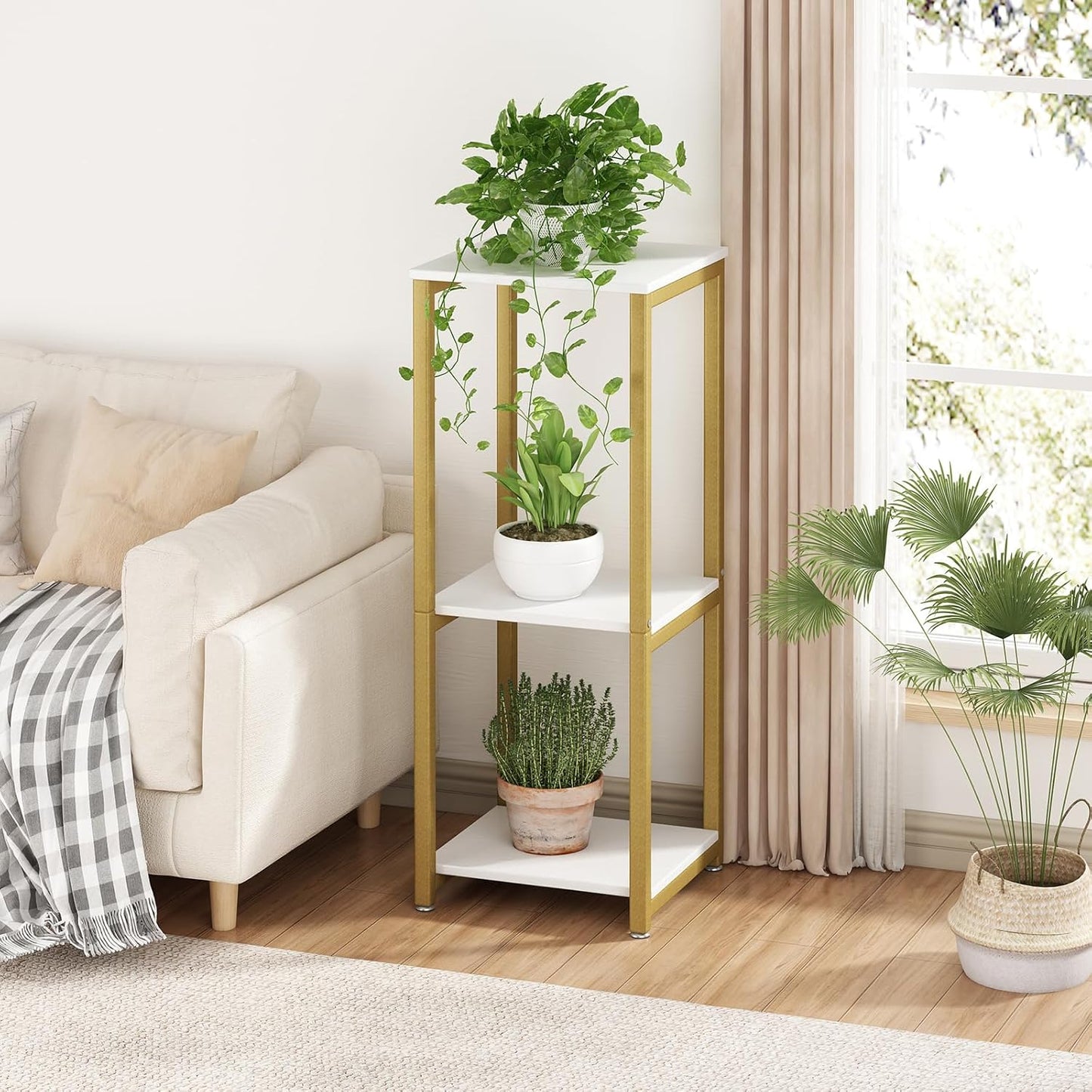 Plant Stand Indoor Corner Tall 2 Tier Metal Modern Flower Storage Plant Shelf Holder for Living Room Balcony Garden,Black (2 Tier-Black Round)