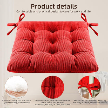 HLOVME Corduroy Chair Cushion with Ties Ultra Soft Warm Floor Cushion for Kids Reading Nook Comfortable Square Seat Cushion for Adult 15.7”x15.7”, White
