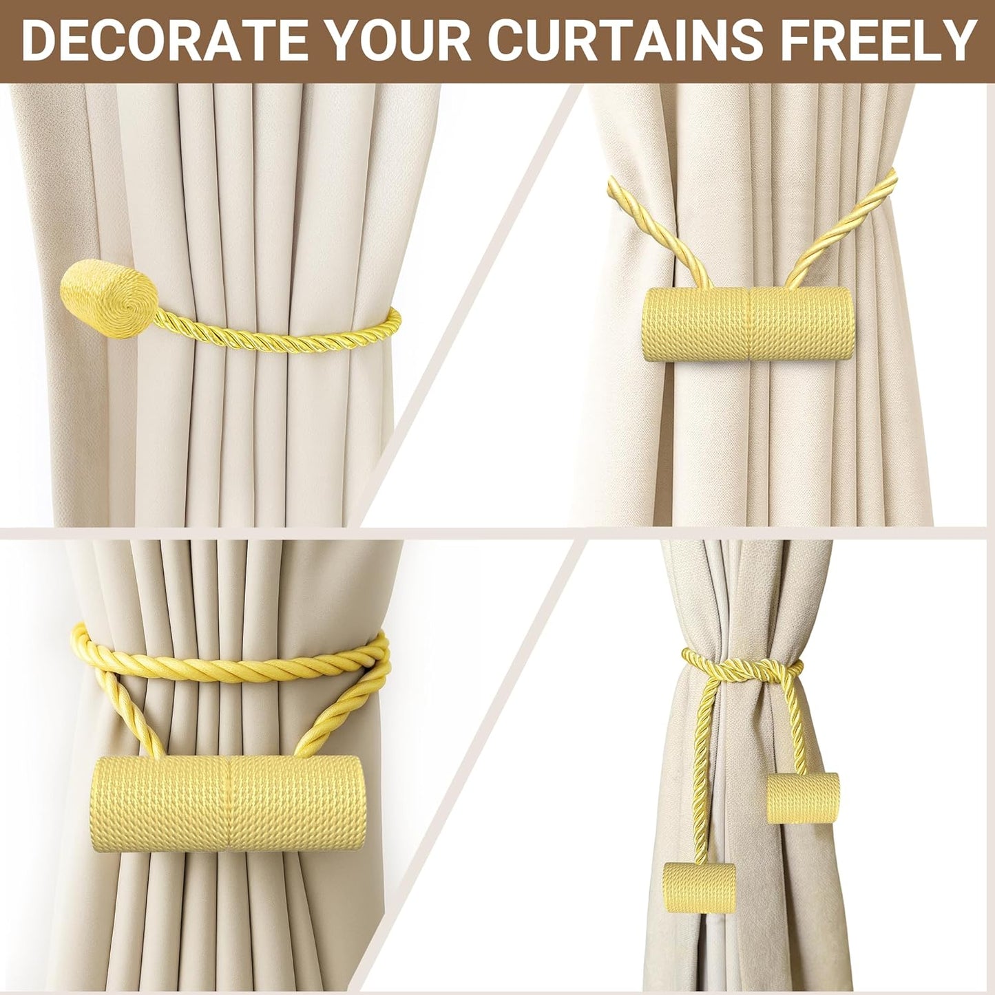 Hion Magnetic Curtain Tiebacks Black 2pcs, Curtain Tiebacks Buckles Holdbacks Holders Hooks Clip for Home Outdoor Bedroom Office Decorative Curtain