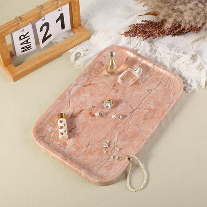 Marble Vanity Tray for Dresser Organizer, Travertine Bathroom Tray Countertop, Beige Decorative Serving Trays, Kitchen Sink Storage, Jewelry & Perfume Holder(Travertino Romano)
