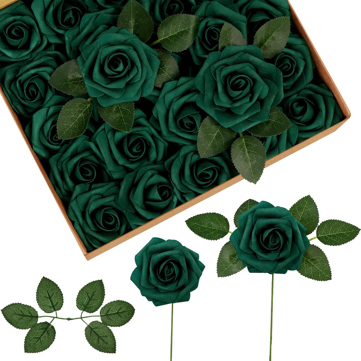 InnoGear Artificial Flowers, 50 Pcs Dark Red Foam Fake Roses Bulk with Stems for Mother's Gift Decoration Celebration DIY Wedding Bouquets Centerpieces Bridal Shower Party Christmas Tree