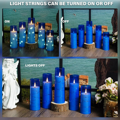 Nimiko Flickering Flameless LED Candles, 9 Pcs with Embedded Star String, Acrylic LED Pillar Candles with Remote, Suitable for Home Decoration (White)