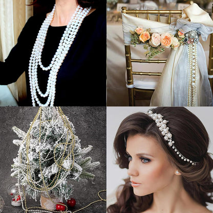 Craft String Pearls 10MM Beads Garland, 14 Yards Christmas Garland Faux Pearl Beads String Roll Bulk for DIY Craft, Wedding, Party, Christmas Tree Decoration