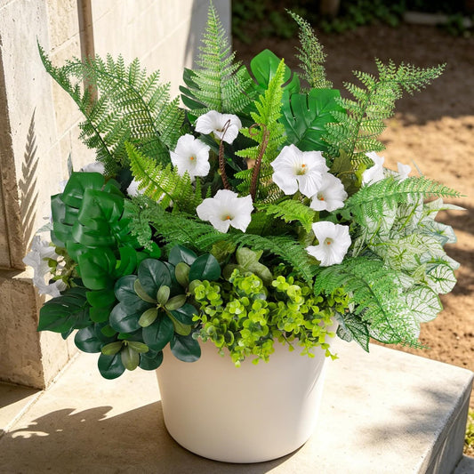 Hrobek Outdoor Faux Plants UV Resistant - 12 Bouquets Realistic Artificial Eucalyptus Fern Lavender Greenery for Patio Garden Front Porch Decor Weatherproof Fake Plants for Outside